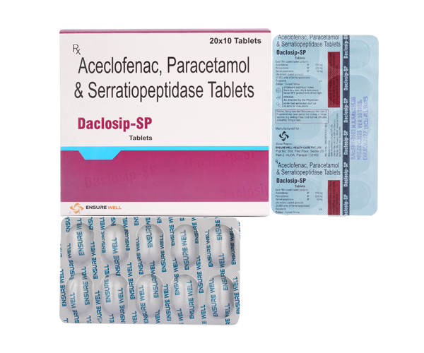 Daclosip-SP Tablets Aceclofenac, Paracetamol & Serratiopeptidase Tablets